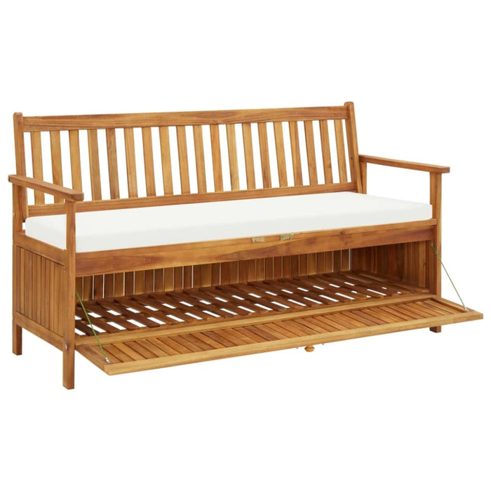Storage Bench with Cushion Solid Acacia Wood Apkoo