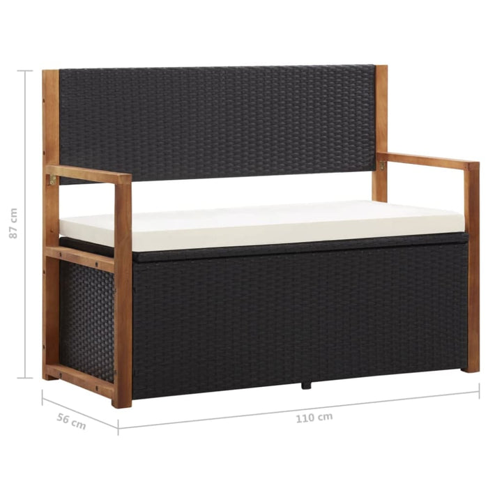 Storage Bench Poly Rattan and Solid Acacia Wood Black Albob
