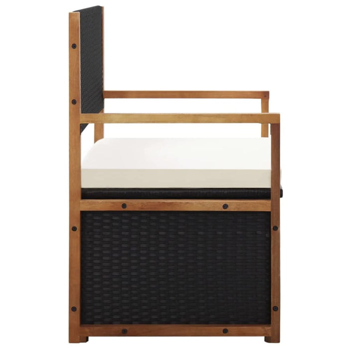 Storage Bench Poly Rattan and Solid Acacia Wood Black Albob