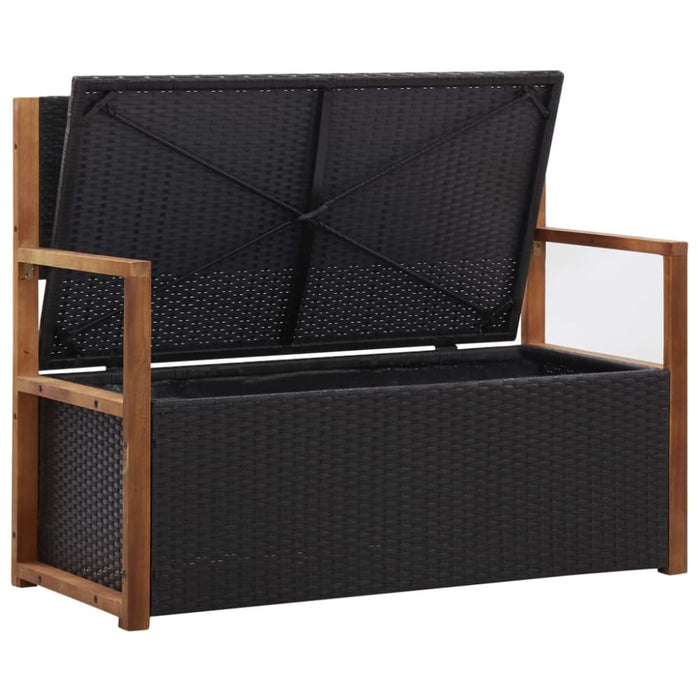 Storage Bench Poly Rattan and Solid Acacia Wood Black Albob