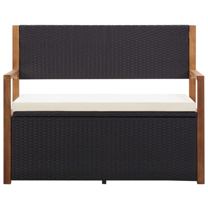 Storage Bench Poly Rattan and Solid Acacia Wood Black Albob