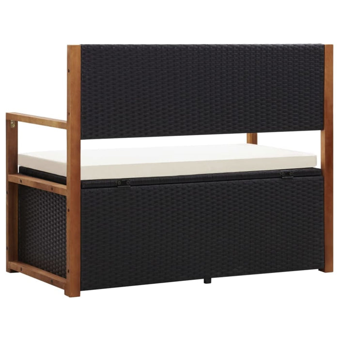 Storage Bench Poly Rattan and Solid Acacia Wood Black Albob