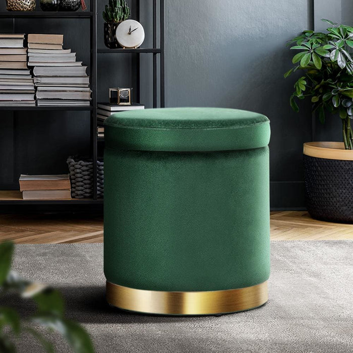 Goslash Picks Storage Ottoman Round Velvet Foot Stool Rest