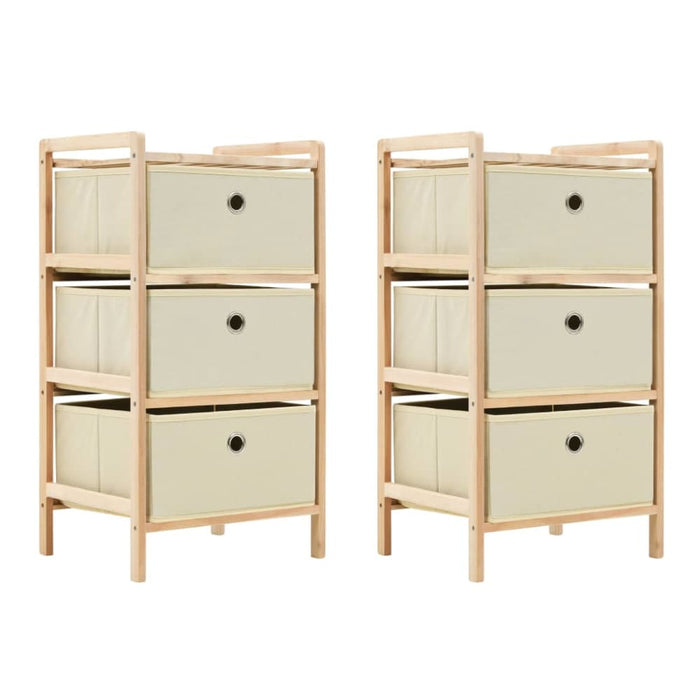 Storage Racks with 3 Fabric Baskets 2 Pcs Beige Cedar Wood