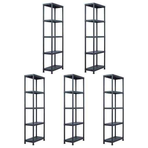 Storage Shelf Racks 5 Pcs Black 125 Kg 60x30x180 Cm Plastic