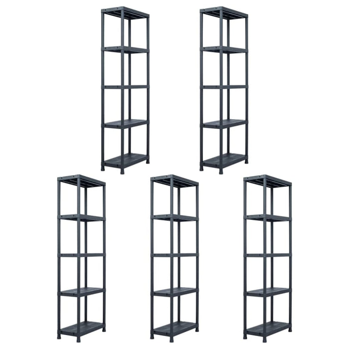 Storage Shelf Racks 5 Pcs Black 125 Kg 60x30x180 Cm Plastic