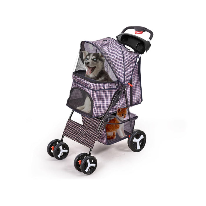 Pet Stroller 4 Wheels Dog Cat Cage Puppy Pushchair Travel