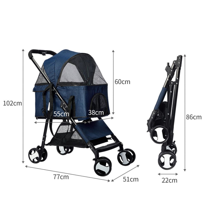 Pet Stroller Dog Cat Pram Foldable Carrier 4 Wheels Large