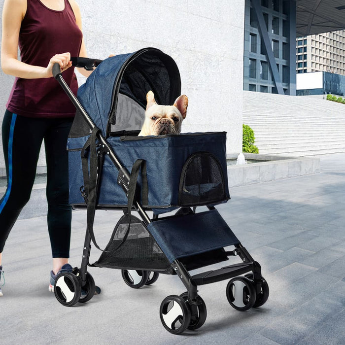 Pet Stroller Dog Cat Pram Foldable Carrier 4 Wheels Large