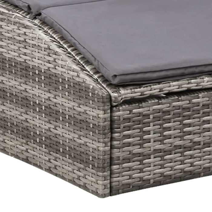 Sunbed with Cushion Poly Rattan Grey Alpab