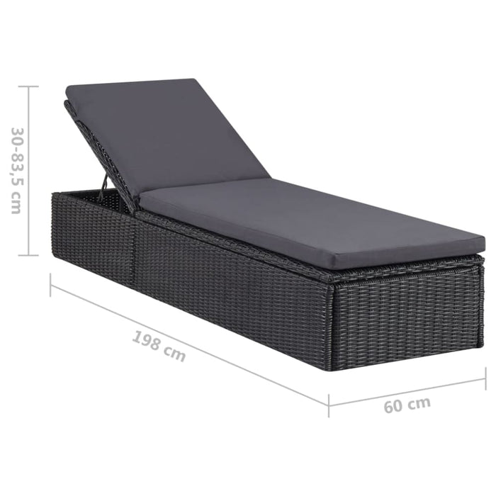 Sunlounger Poly Rattan Black and Dark Grey Toboan