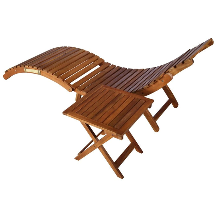 Sunlounger with Table Solid Acacia Wood Brown Allpt