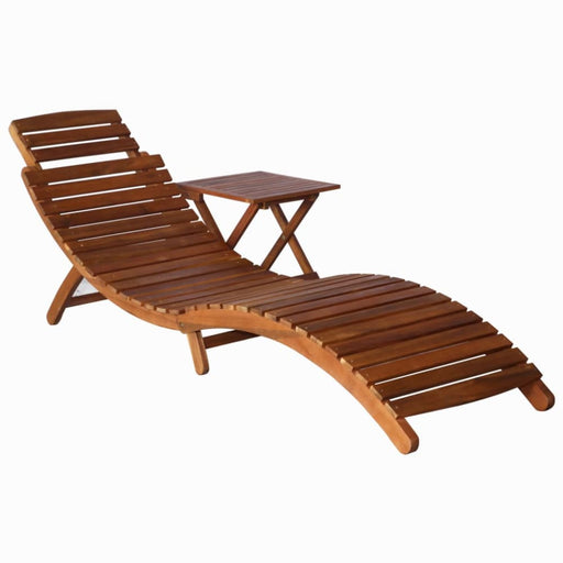 Sunlounger With Table Solid Acacia Wood Brown Allpt
