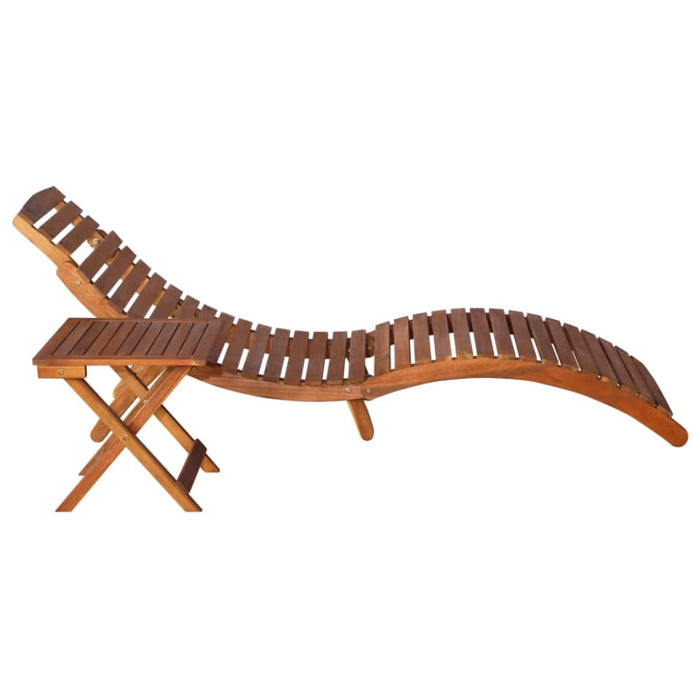 Sunlounger with Table Solid Acacia Wood Brown Allpt
