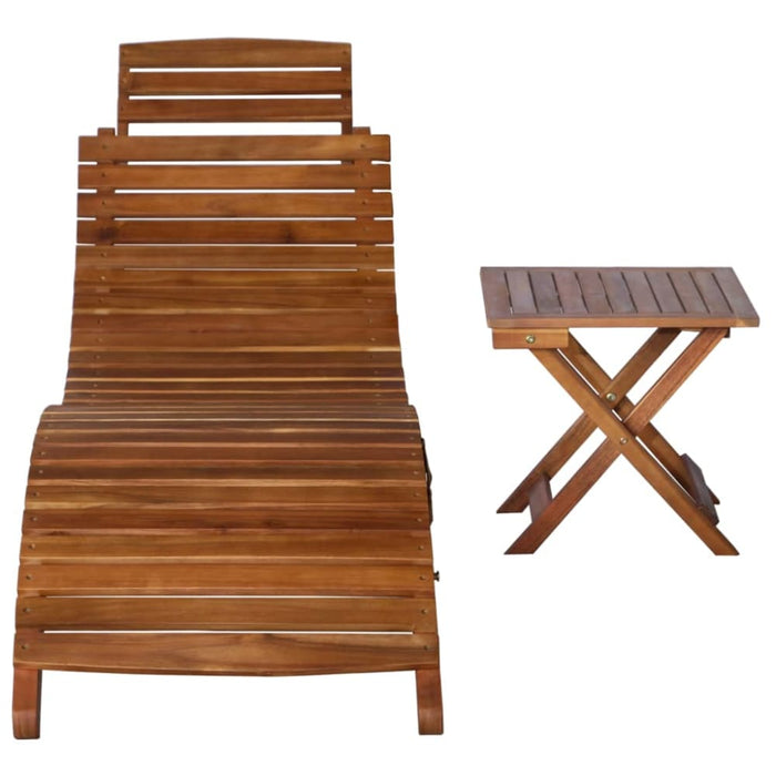 Sunlounger with Table Solid Acacia Wood Brown Allpt