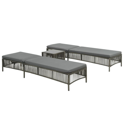 Sunloungers 2 Pcs with Table Poly Rattan Grey Aaapl