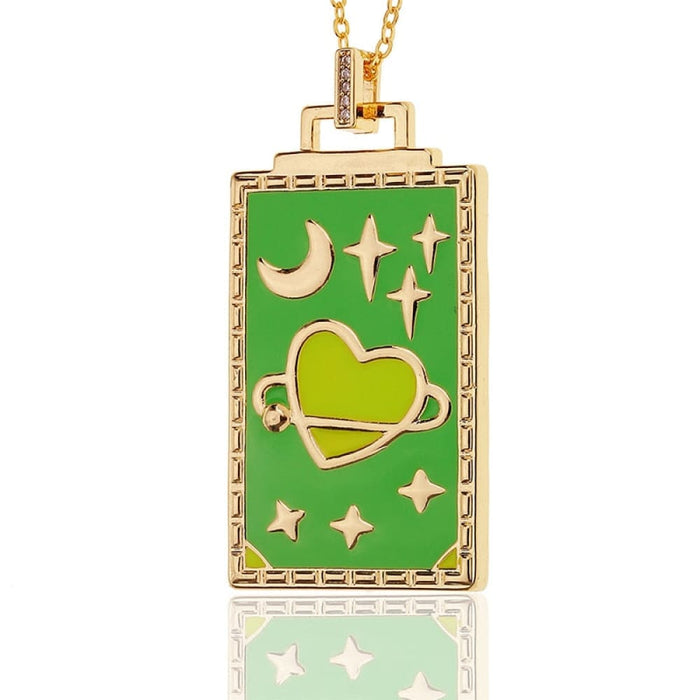 Tarot Card Prophecy Necklaces Star Moon Love Heart Enamel