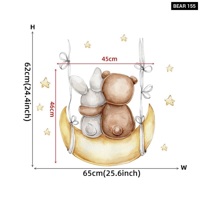 Teddy Bear Sleeping on the Moon and Stars Wall Stickers