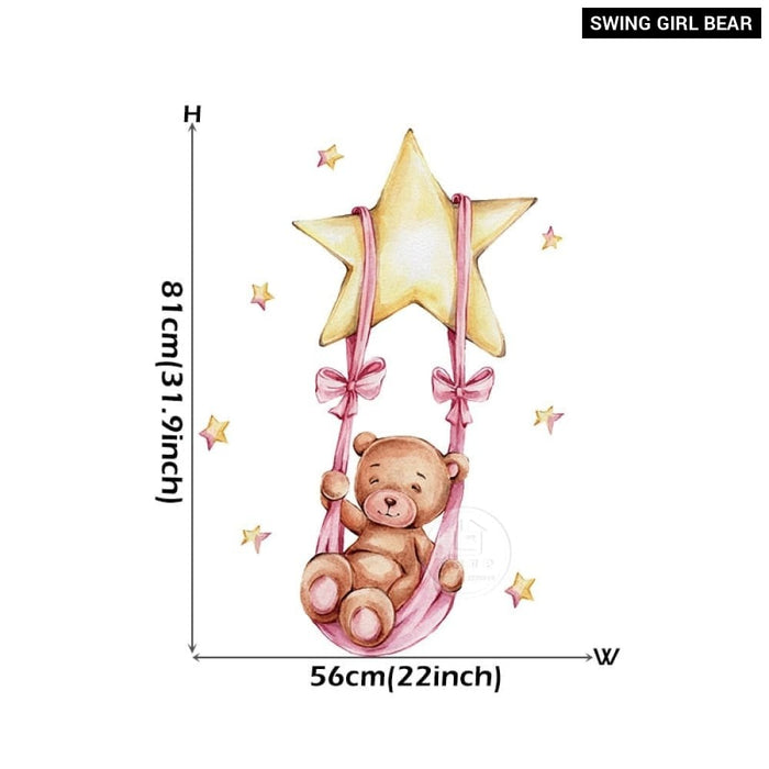 Teddy Bear Sleeping on the Moon and Stars Wall Stickers