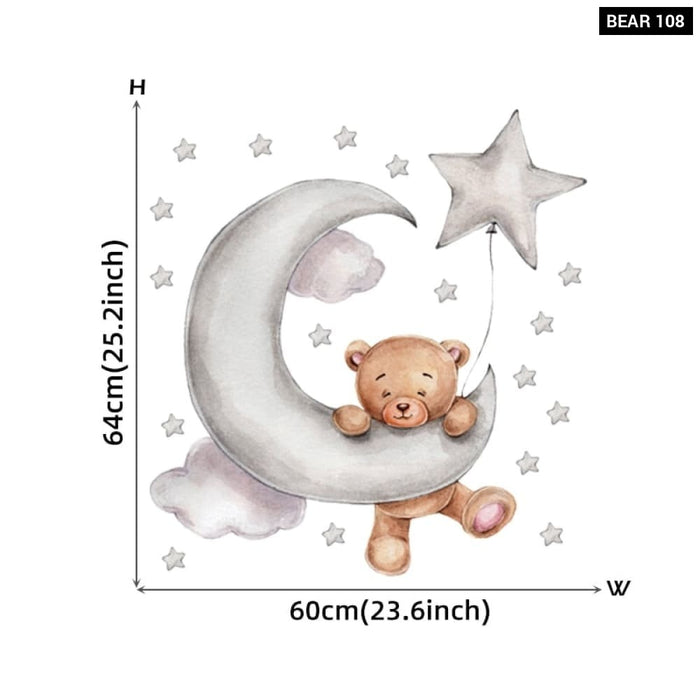 Teddy Bear Sleeping On The Moon And Stars Wall Stickers