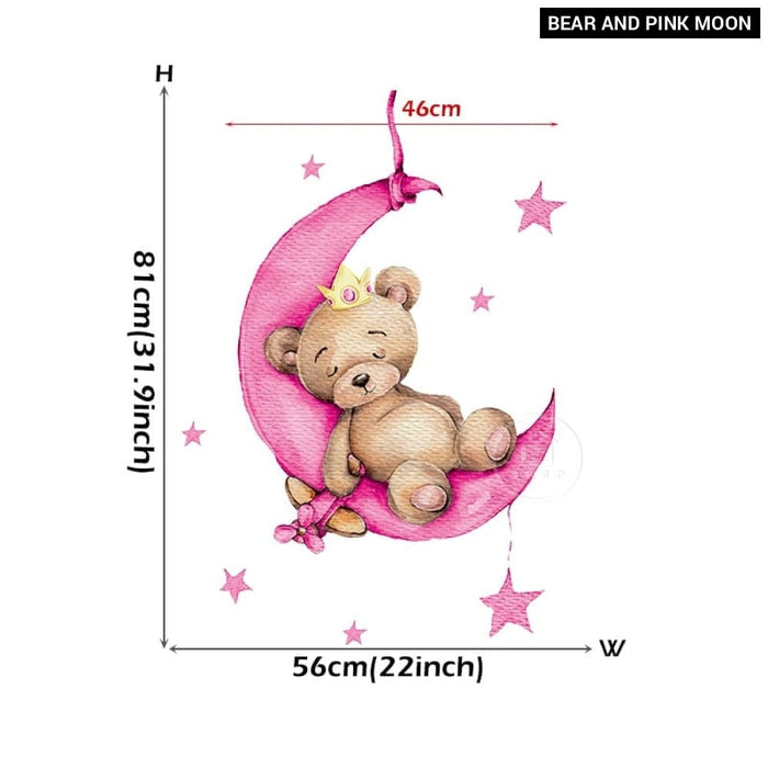 Teddy Bear Sleeping on the Moon and Stars Wall Stickers