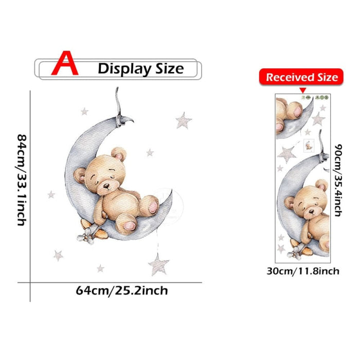 Teddy Bear Sleeping on the Moon and Stars Wall Stickers