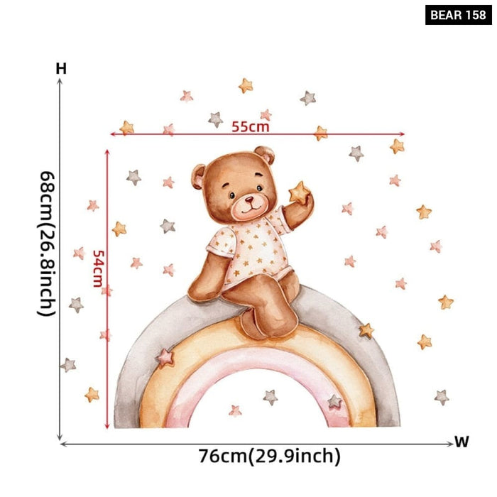 Teddy Bear Sleeping on the Moon and Stars Wall Stickers