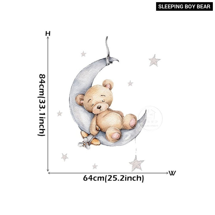 Teddy Bear Sleeping on the Moon and Stars Wall Stickers