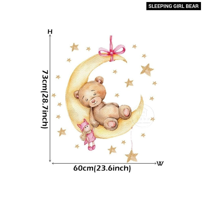 Teddy Bear Sleeping on the Moon and Stars Wall Stickers