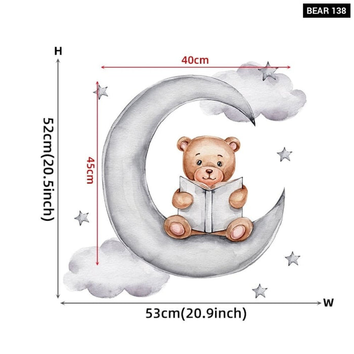 Teddy Bear Sleeping on the Moon and Stars Wall Stickers
