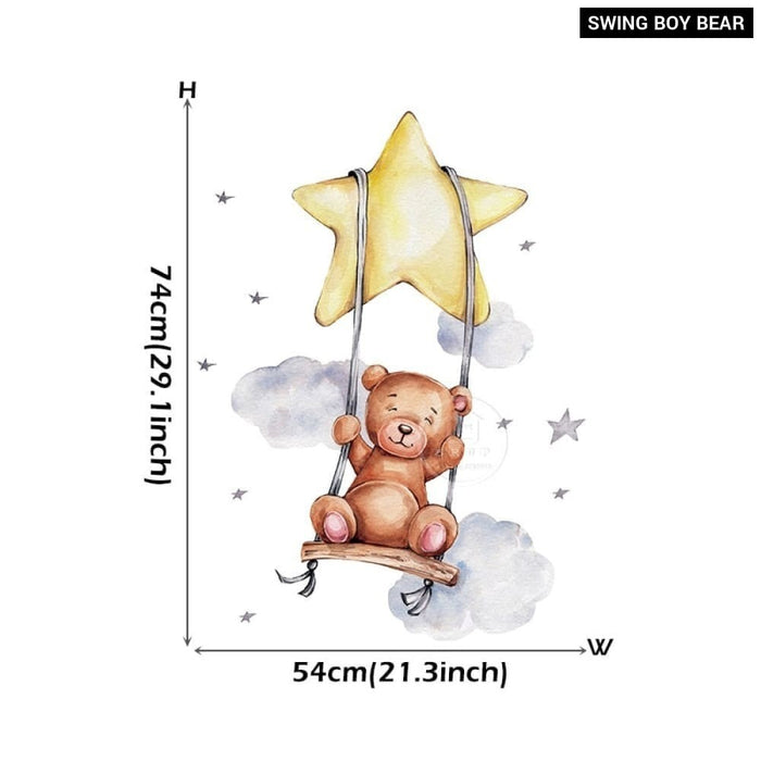 Teddy Bear Sleeping on the Moon and Stars Wall Stickers