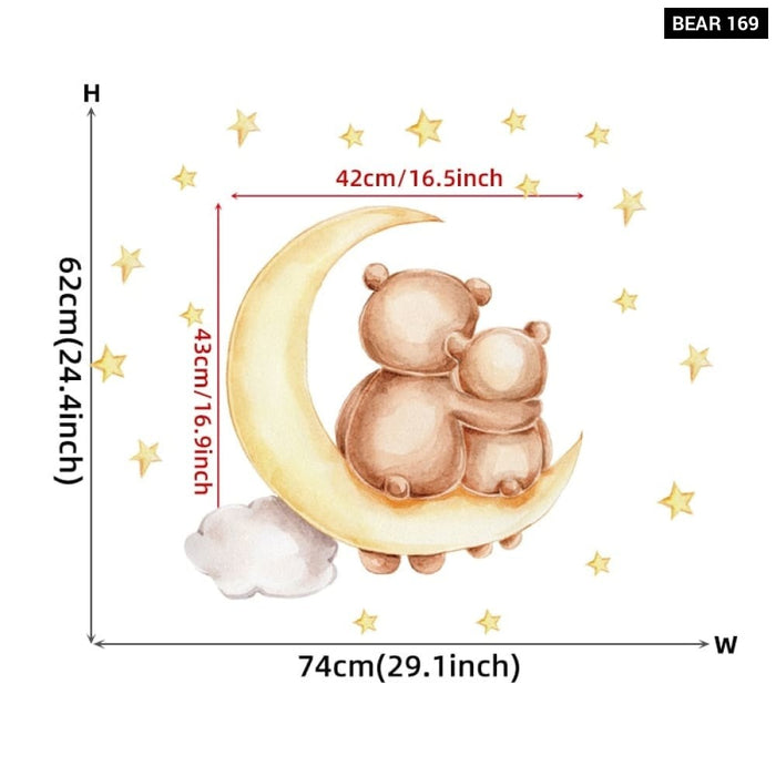 Teddy Bear Sleeping on the Moon and Stars Wall Stickers