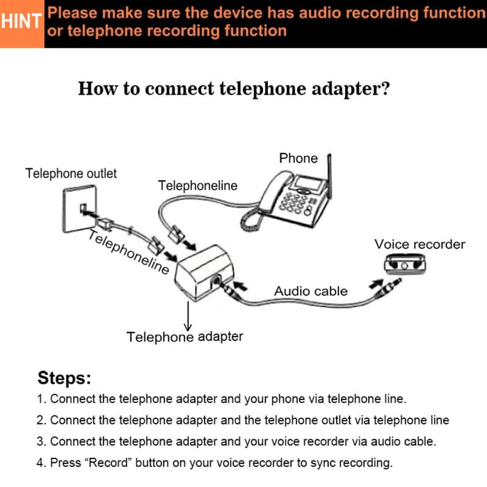 Telephone Adapter For Digital Voice Recorder Line