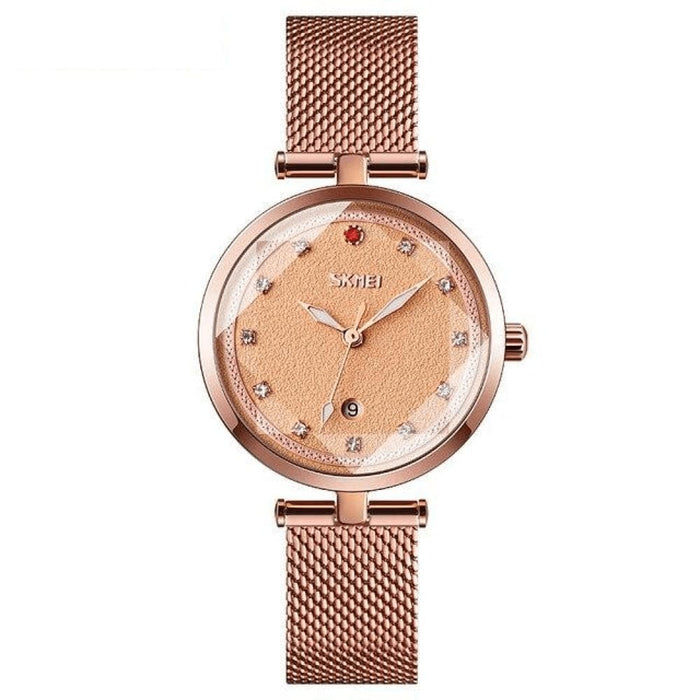 Three Dimensional Glass Dial Quartz Mesh Steel Strap Women