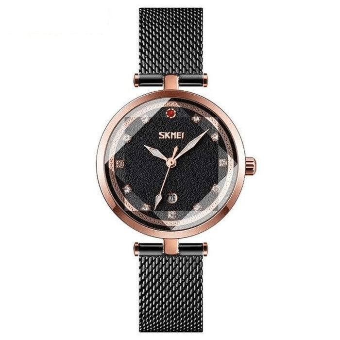 Three Dimensional Glass Dial Quartz Mesh Steel Strap Women