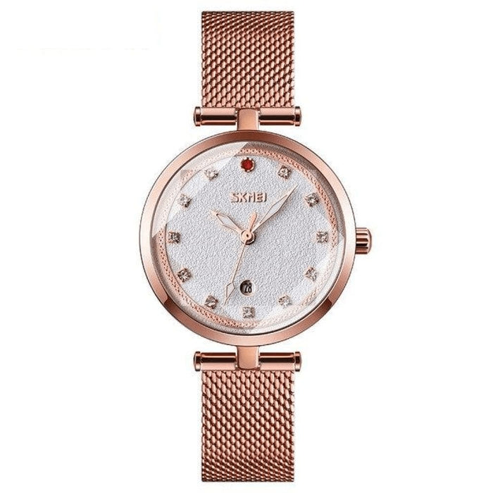 Three Dimensional Glass Dial Quartz Mesh Steel Strap Women