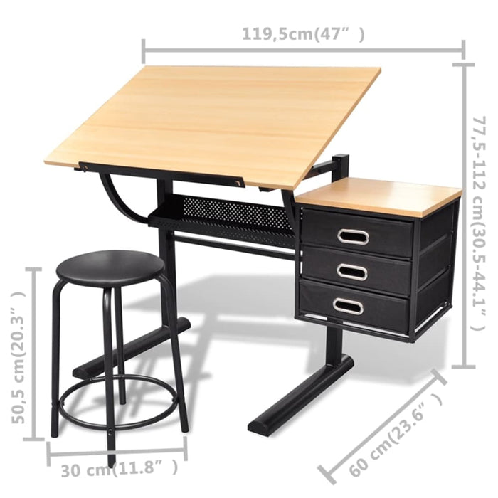 Three Drawers Drawing Table with Stool Xbbnn