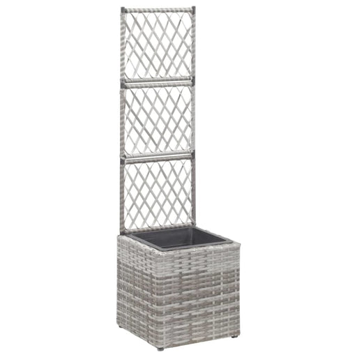 Trellis Raised Bed with 1 Pot 30x30x107 Cm Poly Rattan Grey