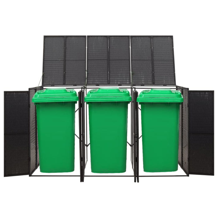 Triple Wheelie Bin Shed Black 207x80x117 Cm Poly Rattan
