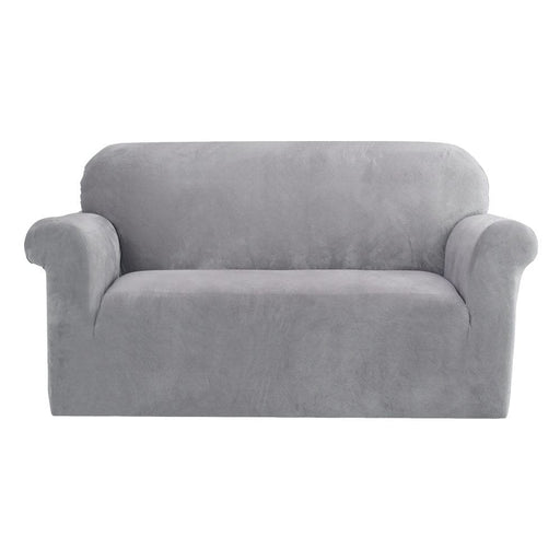 Velvet Sofa Cover Plush Couch Lounge Slipcover 2 Seater Grey