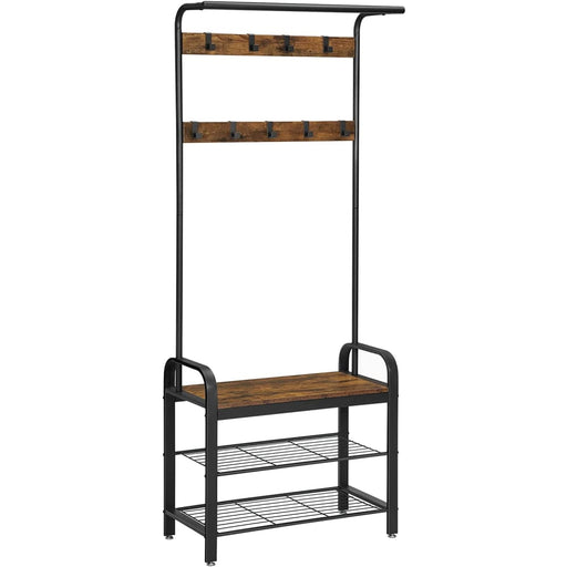 Vintage Coat Rack Shoe Bench Wood Look Accent Furniture