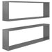 Wall Cube Shelves 2 Pcs Glossy Look Grey 100x15x30 Cm