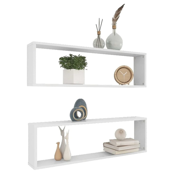 Wall Cube Shelves 2 Pcs White 100x15x30 Cm Chipboard Nbibik