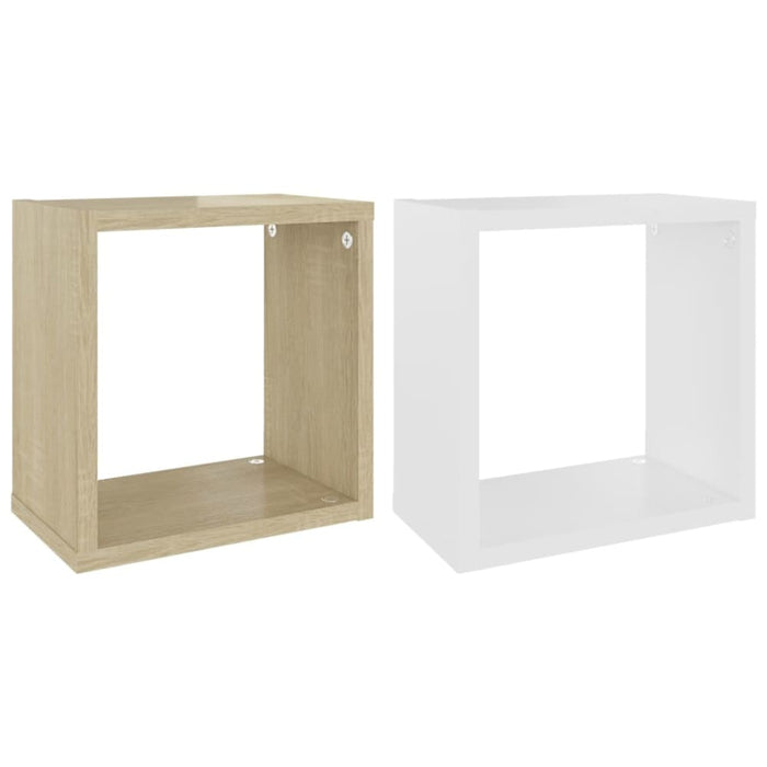 Wall Cube Shelves 2 Pcs White and Sonoma Oak 26x15x26 Cm