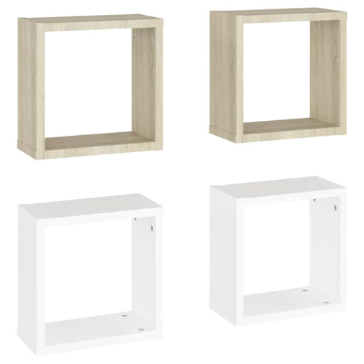 Wall Cube Shelves 4 Pcs White And Sonoma Oak 30x15x30 Cm