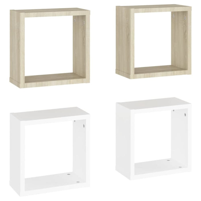Wall Cube Shelves 4 Pcs White And Sonoma Oak 30x15x30 Cm
