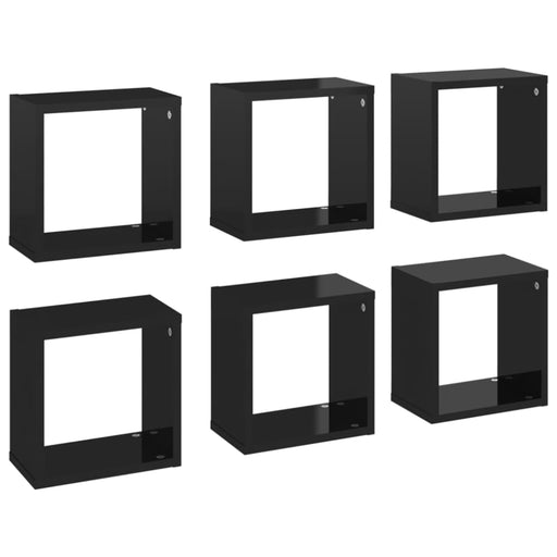 Wall Cube Shelves 6 Pcs Glossy Look Black 26x15x26 Cm Nbiban