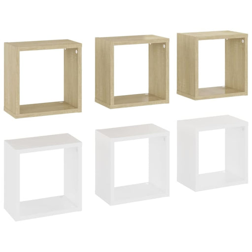 Wall Cube Shelves 6 Pcs White And Sonoma Oak 26x15x26 Cm