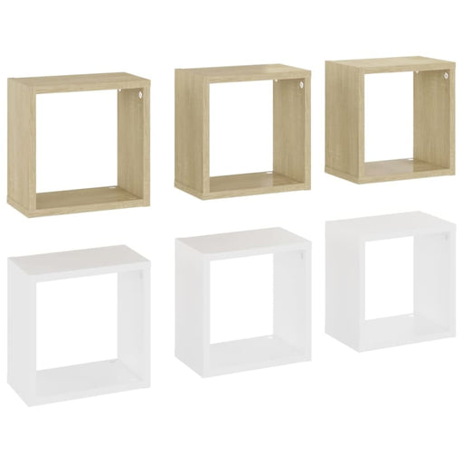 Wall Cube Shelves 6 Pcs White and Sonoma Oak 26x15x26 Cm
