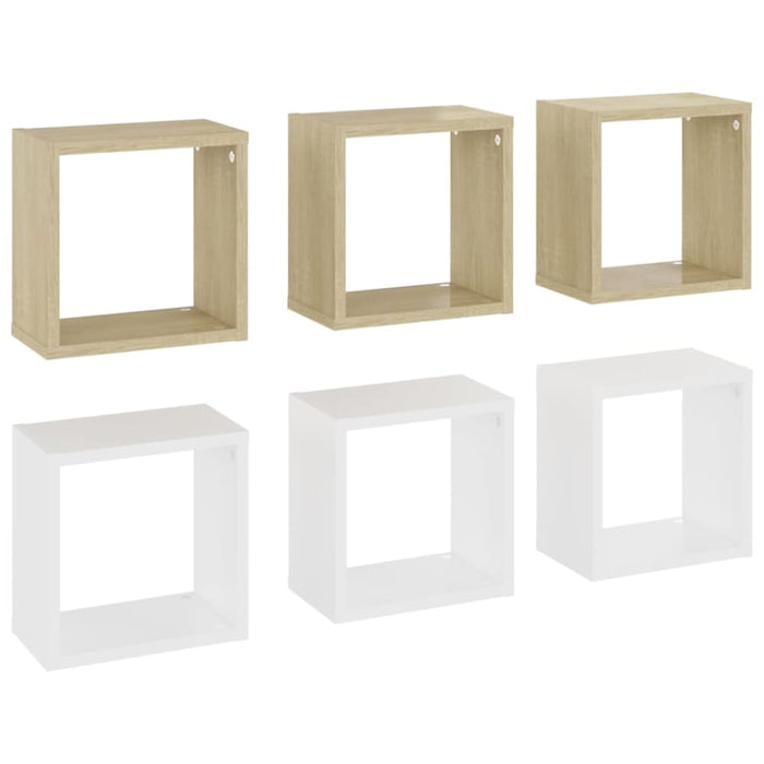 Wall Cube Shelves 6 Pcs White and Sonoma Oak 26x15x26 Cm
